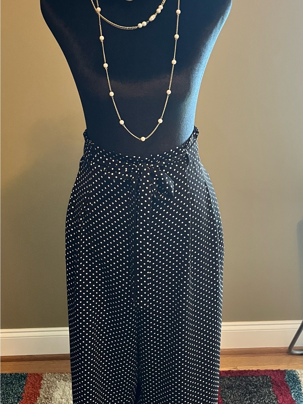 Adrienne Vittadini Black Wide-Leg Polka Dot Pants